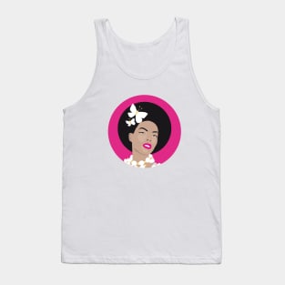 Girl with Butterflies In Her Afro - Pink Circle 2 Tank Top